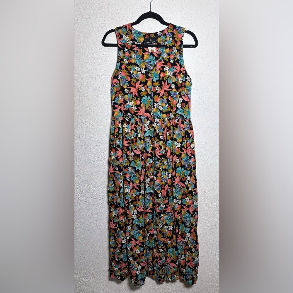 Vintage Carole Little Floral Button Up Maxi Dress size medium